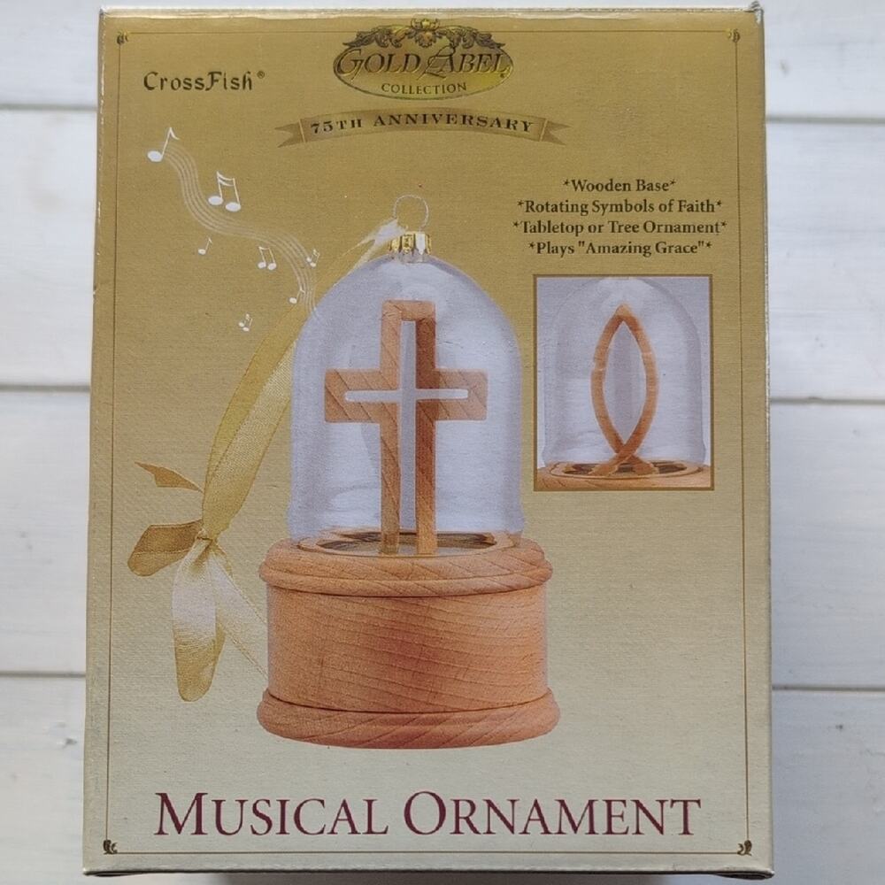 CrossFish Musical Ornament Brown and Gold